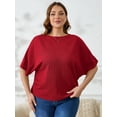 thumbnail image 2 of SHOWMALL Women's Plus Shirts Batwing Half Sleeve Drop Shoulder Shirt Textured Fashion Blouse 3X Red, 2 of 7