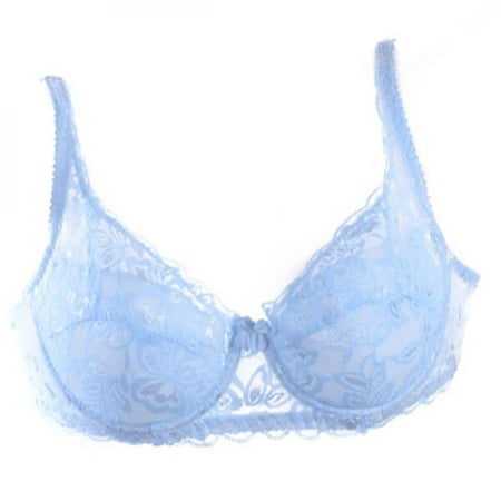 

Sales Promotion!Women Underwear Brand Lace Minimizer Padded Lace Sheer Push Up Bra B Cup Light Blue 85B/38B