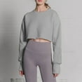 thumbnail image 3 of Workout Crop Tops for Women Long Sleeve Loose Fit Crewneck Sweatshirts Pure Color Casual Cotton Pullovers (S, Gray), 3 of 5