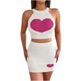 thumbnail image 2 of Wyongtao Women's 2 Piece Outfits Casual Loving Heart Print Sleeveless Halter Crop Top and Pencil Skirt Solid Set for Cocktail Party,White S, 2 of 7