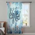 thumbnail image 3 of Coastal Octopus Blue Sheer Curtains 54 Inches Long, Summer Beach Nautical Coral Starfish Light Filering Curtains, Breathable Simi Curtain Privacy Drapes for Kitchen Bathroom Small Window Treatment, 3 of 9