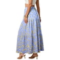 thumbnail image 4 of LWavelet Women Ditsy Floral Print Tiered Maxi Skirt Elastic Waist With Pockets Casual Spring Long Skirt Light Blue L, 4 of 6