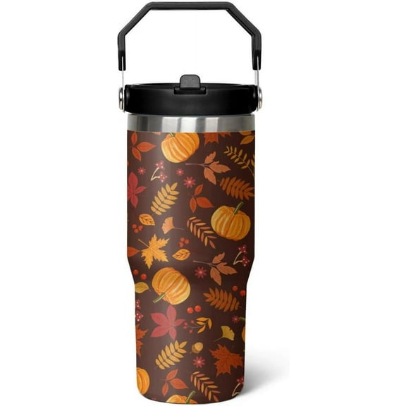 30 oz Fall Pumpkin Flip Tumbler Insulated Stainless Tumbler, Fall Travel Coffee Cup Water Botter, Autumn Fall Gift for Thanksgiving Christmas