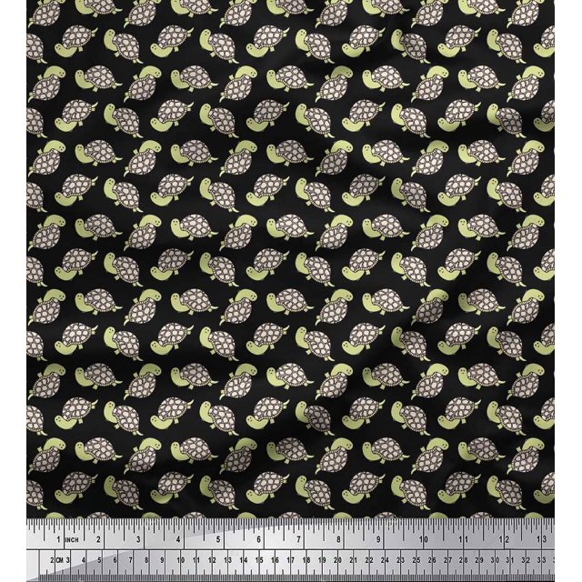 Soimoi Black Poly Georgette Fabric Tortoise Ocean Print Sewing Fabric Yard 52 Inch Wide