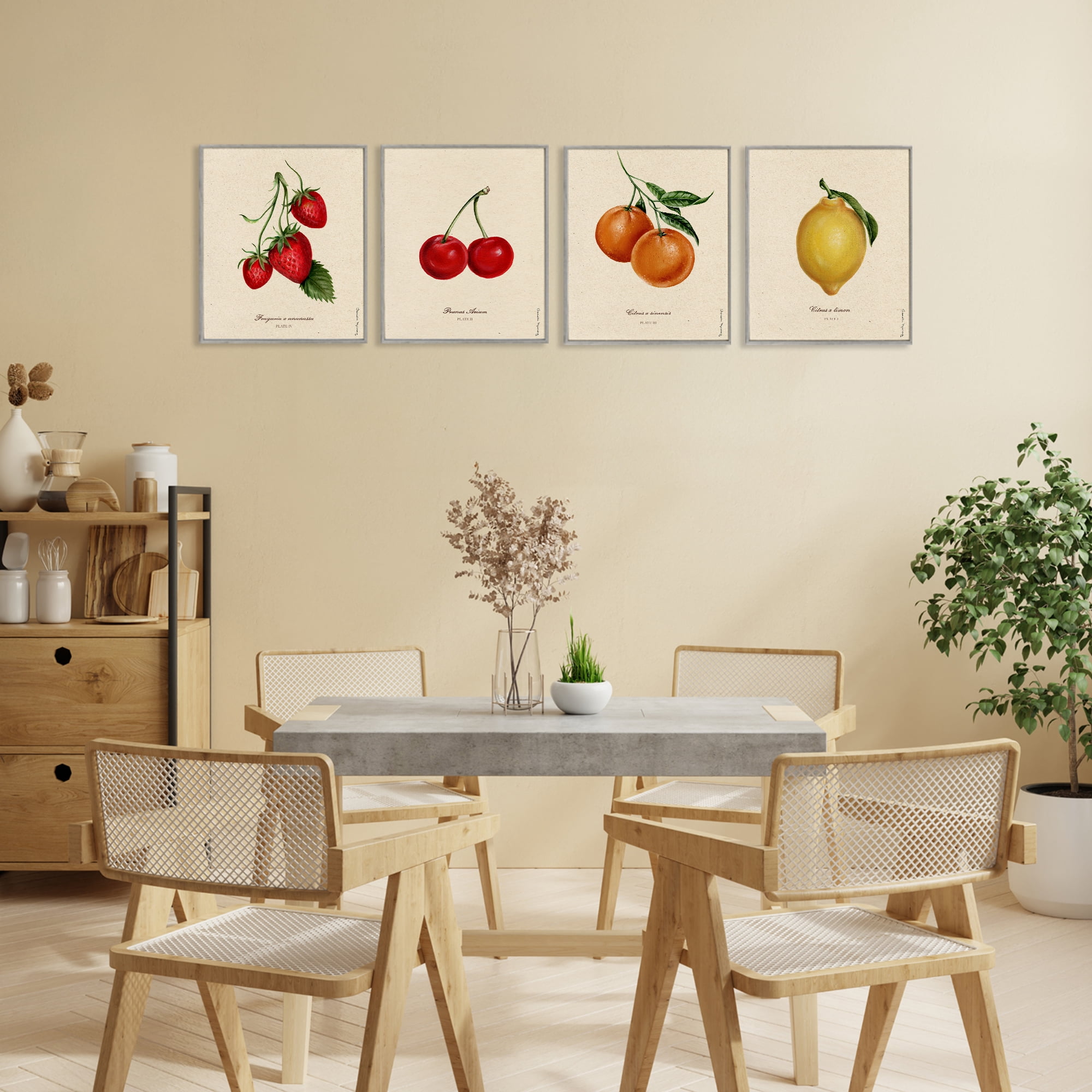 Stupell Industries Vintage Fruit Portraits 4 Piece Gray Framed Giclee Art Set, design by Danielle Murray