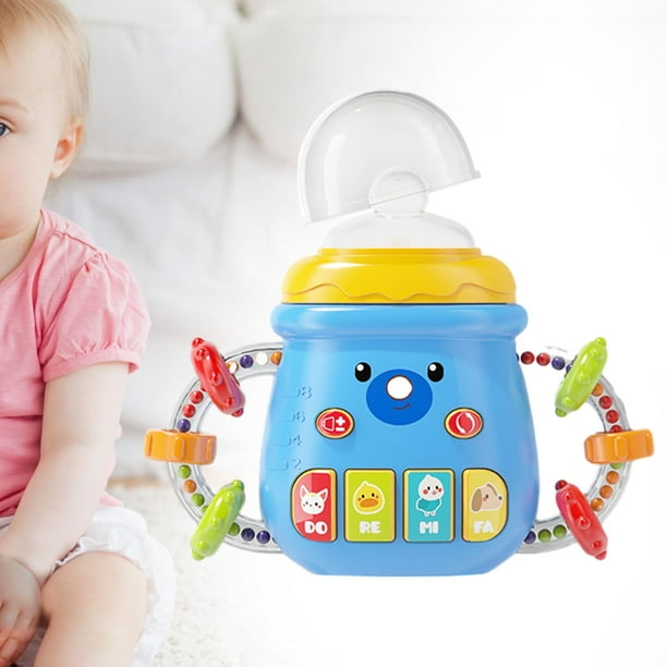 Rattles Shaker,Baby Rattle Toy Handbells Feeder Bottle Hand Grip,Hand Bells Music and Sound Rattle Crinkle Toy,Musical Baby Rattles Toy Infant Sensory Hand Grip,Newborn Baby Bottle Musical blue perfke Coctelera de sonajeros