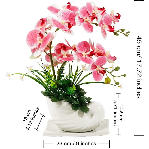 Orchidée Rose Fleurs Orchidée Artificielle Faux Orchidée Fleur Faux  Orchidées Rose avec Vase en Céramique Blanc Fleurs Artificielles Orchidées  Artificielles Plantes pour Décoration Intérieure Centres de Table de Bureau  