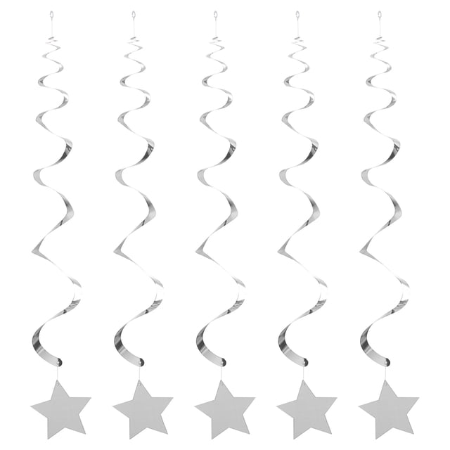 Unique Bargains 24 Set Silver Stars Hanging Decorations Shiny Stars Streamers Ceiling Decorations for Wedding Birthday Party