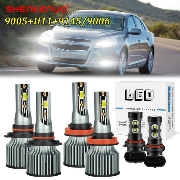 SKN Fit for Chevy Malibu 2013 2014 2015 LED Headlight Bulbs, 300% Brightness 9005 High Beam+H11 Low Beam+9145 LED Fog Light Bulbs, Wider Driving Vision IP68 Waterproof, 6500K White, Pack of 6