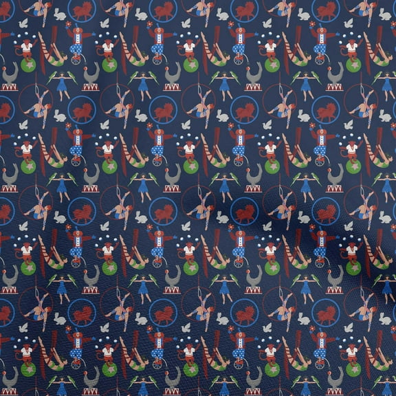oneOone Cotton Cambric Navy Blue Fabric Circus Diy Clothing Quilting Fabric Print Fabric By Yard 42 Inch Wide
