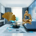 thumbnail image 2 of 2 Pieces Abstract Thinker Statue Ginkgo Leaves Wall Sculpture Wrought Iron Art Crafts for Living Room Office Shelf, 2 of 8