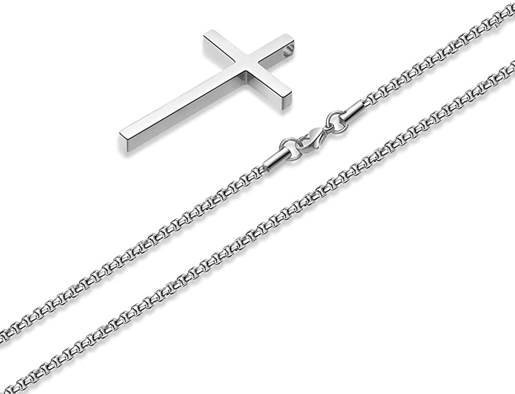 IEFSHINY Cross Necklace for Men Stainless Steel Cross Pendant Necklaces for Men Pendant Chain 16-30 Inches Chain Gold Silver Black Cross Necklace 