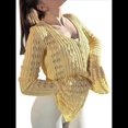 thumbnail image 3 of Blusa para Mujer con Cuello en V y Botones Recortados, Cárdigan de Punto con Mangas Largas Acampanadas. Amarillo S, 3 of 10