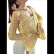 thumbnail image 3 of Blusa para Mujer con Cuello en V y Botones Recortados, Cárdigan de Punto con Mangas Largas Acampanadas. Amarillo L, 3 of 10