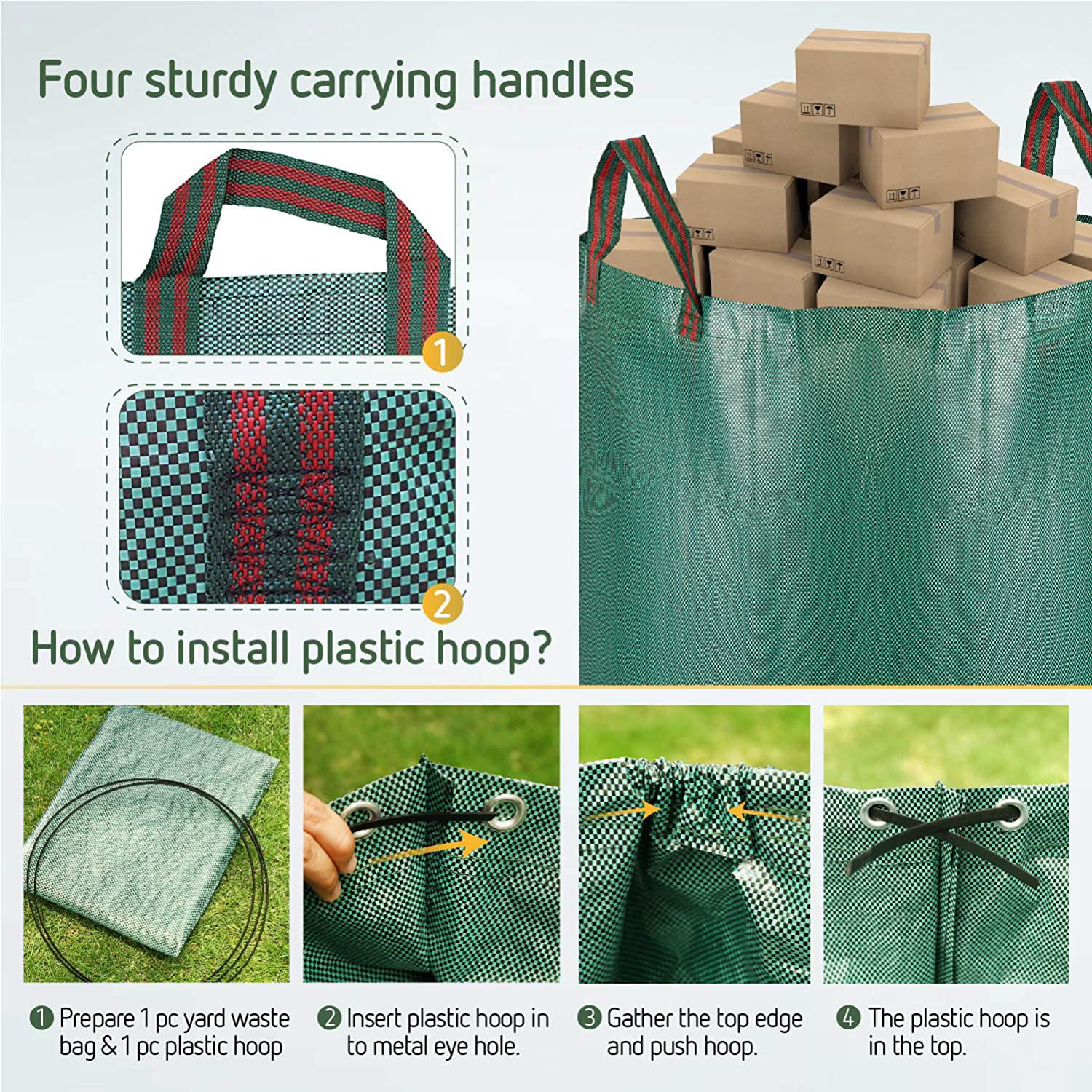 Glorytec 3-Pack 80 Gallons Garden Bag - Extra Large Reusable Leaf Bags -  Garden Waste Bags - Collapsible Gardening Containers for Lawn and Yard  Waste