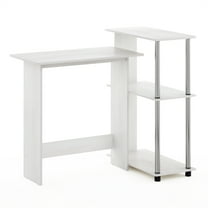 HomeStock Eclectic Exclusivity Corner Computer Desk with Bookshelf, White Oak, Stainless Steel Tubes