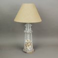 thumbnail image 3 of Set of 2 White and Grey Metal Lighthouse Table Lamps with Unique Real Shell Fillings and Rustic Burlap Shades for Nautical-themed Home Decor - 21.75 Inches High, 3 of 5