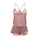 thumbnail image 5 of Conjunto de pijama de satén para mujer, de seda satinada con volantes, pantalones cortos, 5 of 5