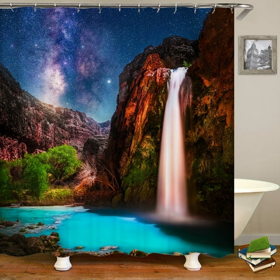 Starry Sky Waterfall Landscape Fabric Shower Curtain Waterproof Polyester Bathroom Curtains Home Decorate Curtains with