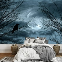 wall26 - Halloween Background with Spooky Forest and Full Moon - Removable Wall Mural | Self-Adhesive Large Wallpaper - 100x144 inches