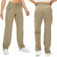 thumbnail image 3 of Levmjia Women's Cargo Pants with Multi Pockets High Waisted Straight Leg Utility Pants Adjustable Drawstring Elastic Waist Casual Hiking Trousers for Outdoor, 3 of 4