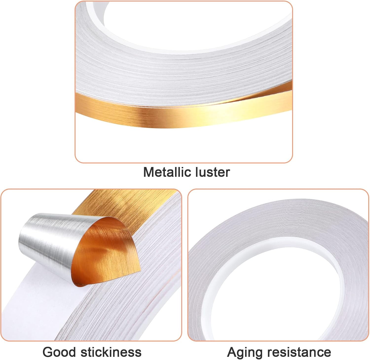 Multi Size Self Adhesive Polyester Film Washi Metallic Tape for Detailing Accent Graphic Arts for Walls Cars and Boats Trim(Gold)