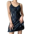 thumbnail image 5 of Douhoow Womens Summer Mini Dress Sling V Neck Plaid Lace-up Dress Slim Fitting Casual Sundress, 5 of 8
