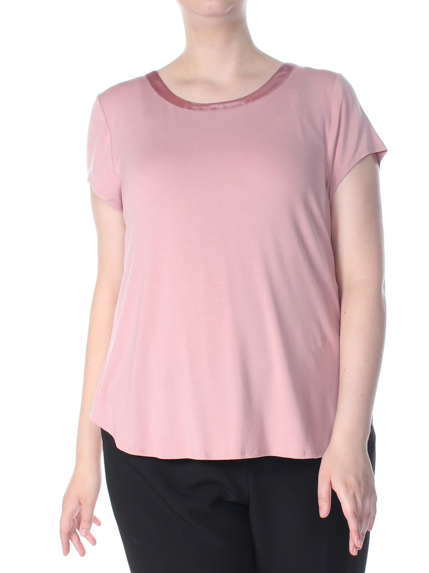 Alfani ALFANI Womens Pink Satin Trim Short Sleeve Top Size XL