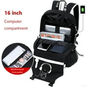 Ficcug Luminous School Bags Backpacks,16 Laptop Backpack with USB Charge Port,Student Bookbags for Boys Girls Women Men Teens,Black