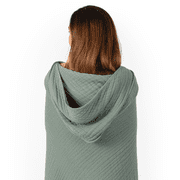 Comfy Cubs Adult Hooded Towel Large, 58 x 58 - Muslin Cotton Wearable Blanket, Fern