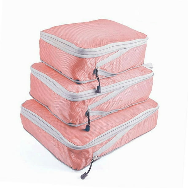 3 cubos de compresión para maletas, bolsas organizadoras impermeables para maletas, organizador de equipaje para el almacenamiento diario. Rosa