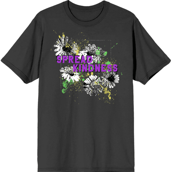 "Spread Kindness" Flowers With Color Splatter Adult Charcoal Crew Neck Short Sleeve Tee-XXL