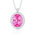 thumbnail image 2 of Rosec Jewels Oval Shape Lab Grown Pink Sapphire Pendant with Diamond Halo (AAAA Quality), 10K White Gold, 2 of 6