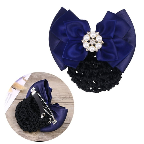 AURARMLET Blue Bow Hair Snood Elastic Clips for Professional Lady Office Wear
