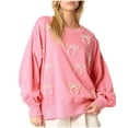 thumbnail image 3 of Women's Casual Sweatshirt Long Sleeve Pullover Round Neck Loose Bow Pearl Print Fall Top Comfort Wear, 3 of 8