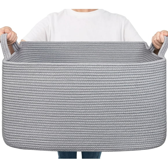Goodpick Toy Basket Large Basket For Blankets Baby Laundry Basket Storage Baskets For Organizing Laundry Hamper For Dirty Clothes Towel Woven Rope Storage Basket 21.6"" X 14.9"" X 11.8"" Grey