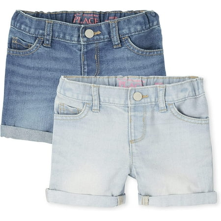 The Children's Place Toddler Girl's Roll Cuff Denim Midi Shorts, 2-Pack
