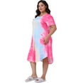 thumbnail image 3 of DARING DIVA Women's Plus Size V Neck Soft Tie Dye Short Sleeve Nightgown 3X Hot Pink, 3 of 5