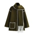 thumbnail image 3 of HH TRAF Abrigo de invierno para mujer, abrigo de botonadura sencilla en contraste con bufanda con borlas, chaqueta holgada de manga larga, tops casuales elegantes, 3 of 5