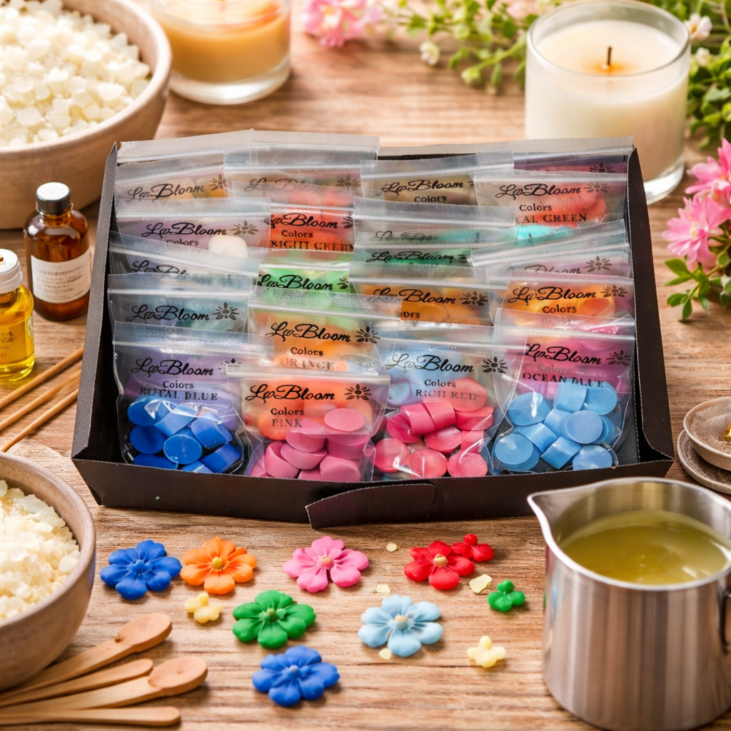 LwBloom Candle Color Dye Chips – 240 Pieces, 24 Vibrant Colors, Candle Making Dye for Soy, Beeswax & Paraffin, Long Lasting Wax Color Chips