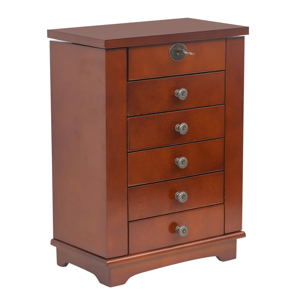 Wooden Jewelry Box Organizer Wood Armoire 6 Layers Case with 5