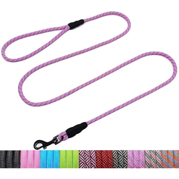 Eryueer 5ft Puppy Leash for Small Dogs, 1/4" Thin Rope Dog Leash with Easy to Use Hook, Lightweight Cat Leashes for Chihuahua/Yorkie/Tiny Breed Dogs, 10 Colors, Pink Purple