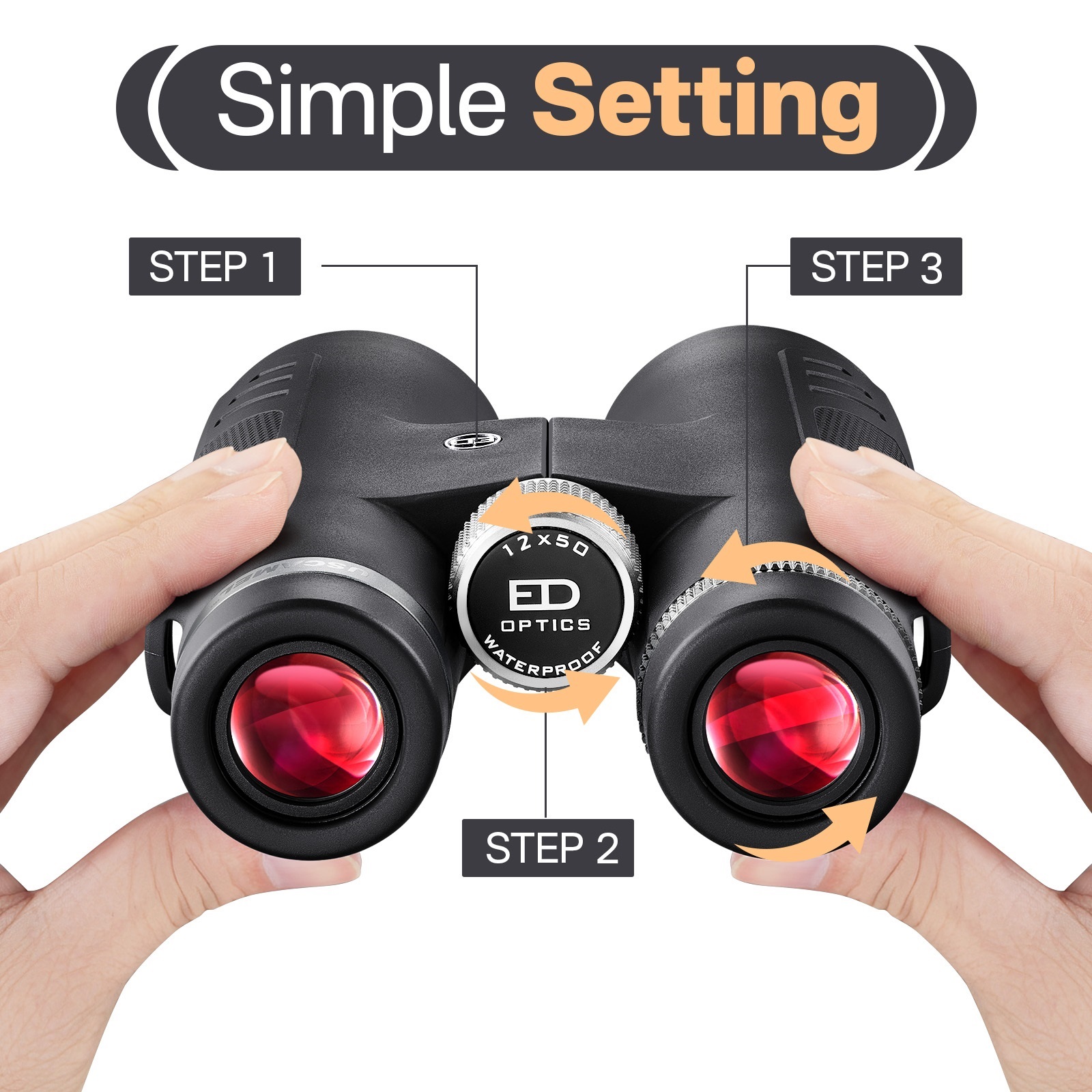 USCAMEL 12x50 ED Binoculars for Adults, Pro Binoculars Roof BAK4 Prism FMC ED Glass Waterproof Fog-proof, w/Gift Box, Binoculars for Bird Watching, Hunting, Black