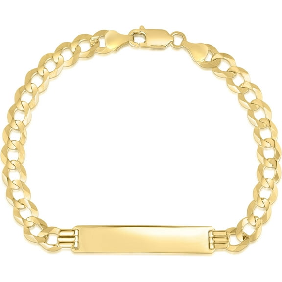 Floreo 14k Yellow Gold 6.7mm Solid Curb Chain ID Personalized Engraved Name Bar Custom Bracelet