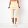 thumbnail image 2 of Huowey Women High Waist Capri Skort Stretch Solid Skirted Leggings Wide Elastic Waistband Breathable Athletic Bottoms For Tennis Yoga Workout Walking Casual Summer Pants,Beige,XL, 2 of 7