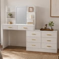 thumbnail image 1 of Tocador Grande Utilia Vanity L con Espejo LED, 8 Cajones y 4 Repisas, Melamina, Blanco 167.5x40x135 cm, 1 of 7