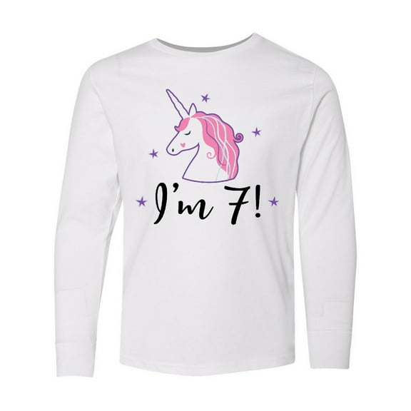 Inktastic 7th Birthday Cute Unicorn Long Sleeve Youth T-Shirt