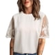 thumbnail image 4 of Blusa de encaje con cuello redondo y mangas de color liso, camiseta de encaje de manga corta para mujer, blusa de encaje con cuello redondo y mangas de color liso, diseño exquisito, 4 of 6