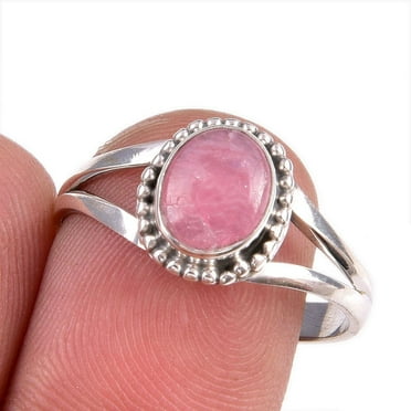 Natural Rhodochrosite Gemstone 925 Solid Sterling Silver Jewelry Ring S.8.5
