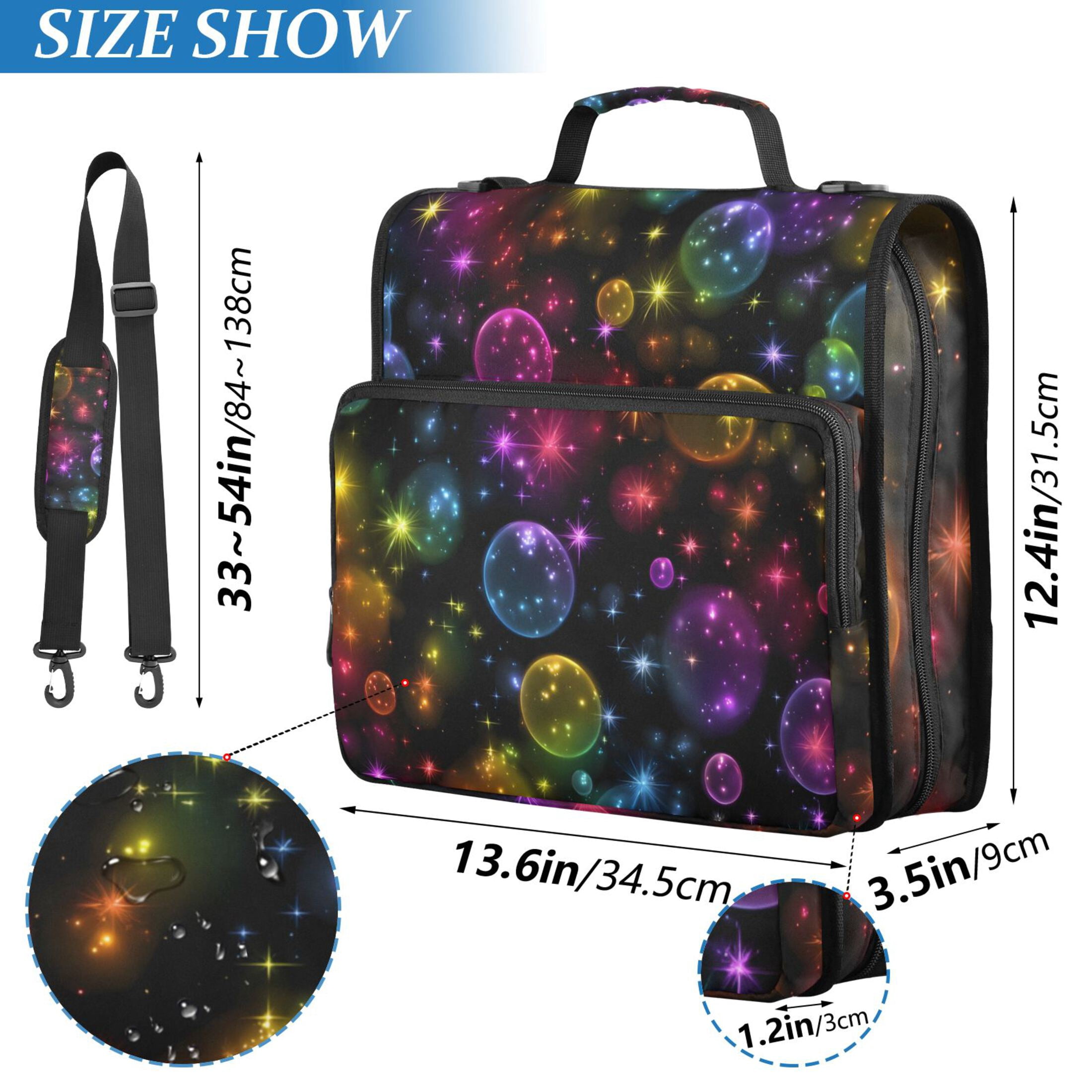 Rainbow Colored Bubbles Binder Bag with Shoulder Strap 3 Ring Zipper Binder File Folder Document Storage